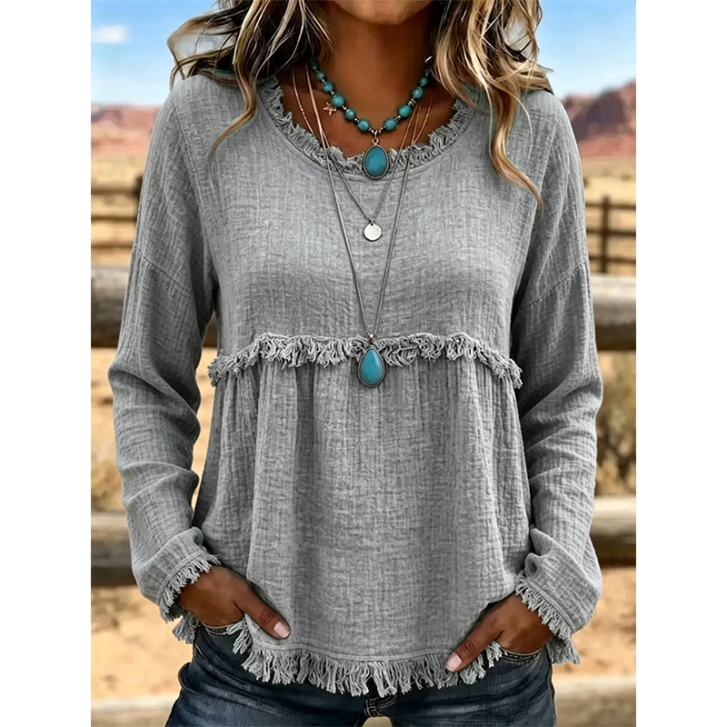 Women's Vintage Fringe Tassel Casual Top mysite