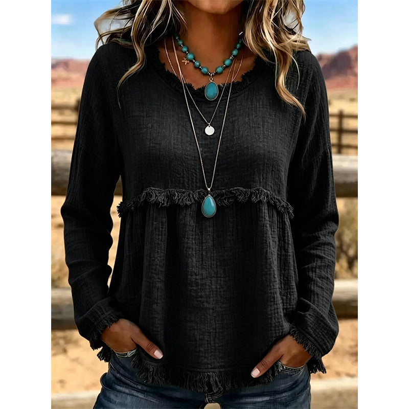Women's Vintage Fringe Tassel Casual Top mysite