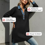 Women's Casual Long Sleeve Collared Dress mysite