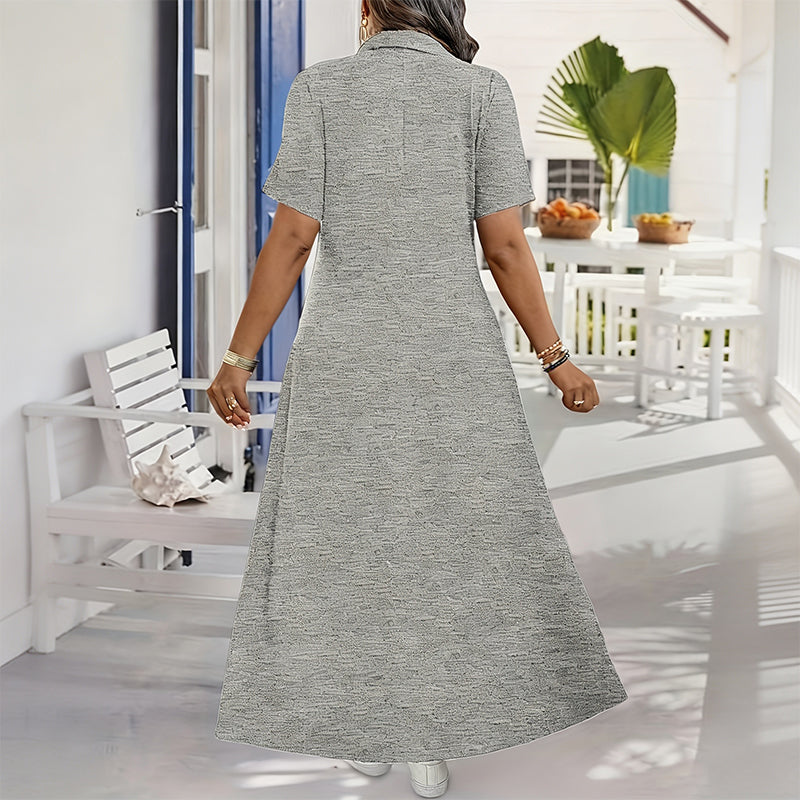 Women's Casual Solid Color Zipper Maxi Dress mysite