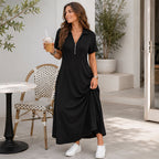 Women's Casual Solid Color Zipper Maxi Dress mysite