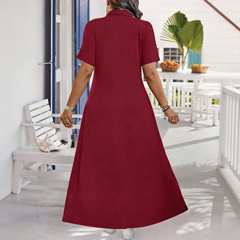 Women's Casual Solid Color Zipper Maxi Dress mysite