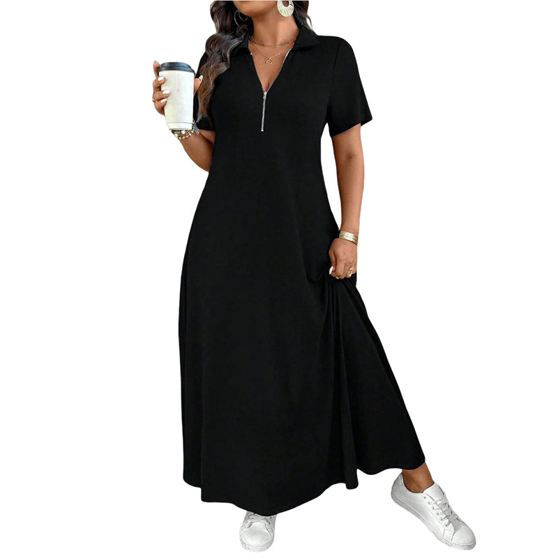 Women's Casual Solid Color Zipper Maxi Dress mysite