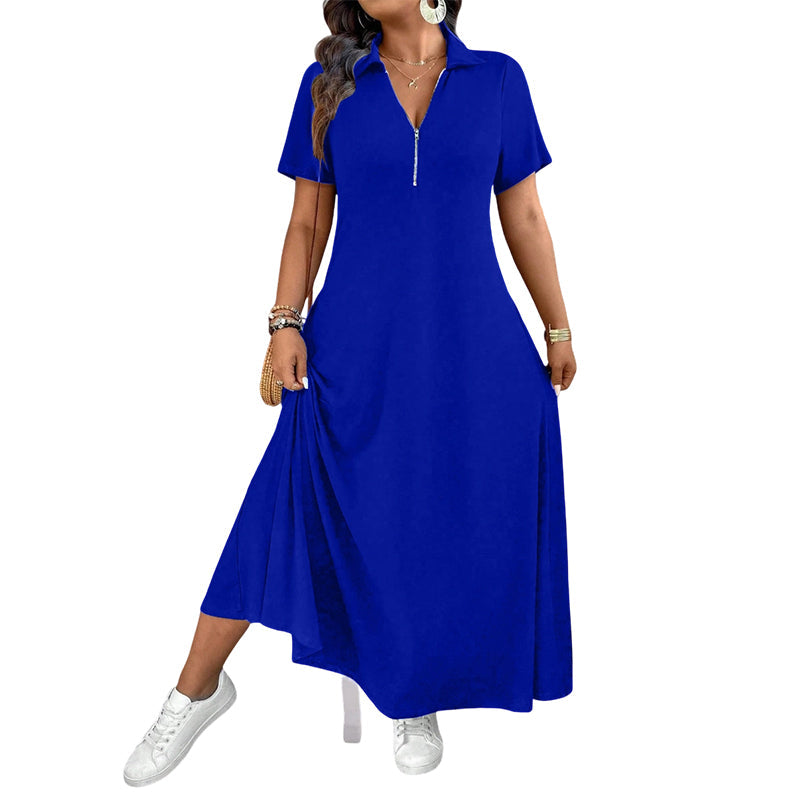 Women's Casual Solid Color Zipper Maxi Dress mysite