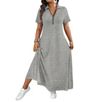 Women's Casual Solid Color Zipper Maxi Dress mysite