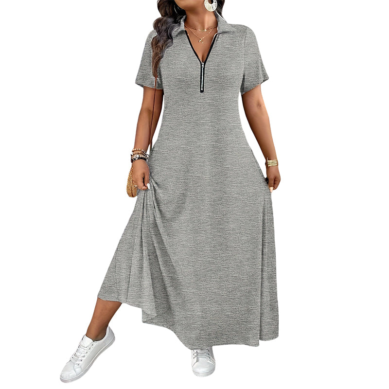 Women's Casual Solid Color Zipper Maxi Dress mysite
