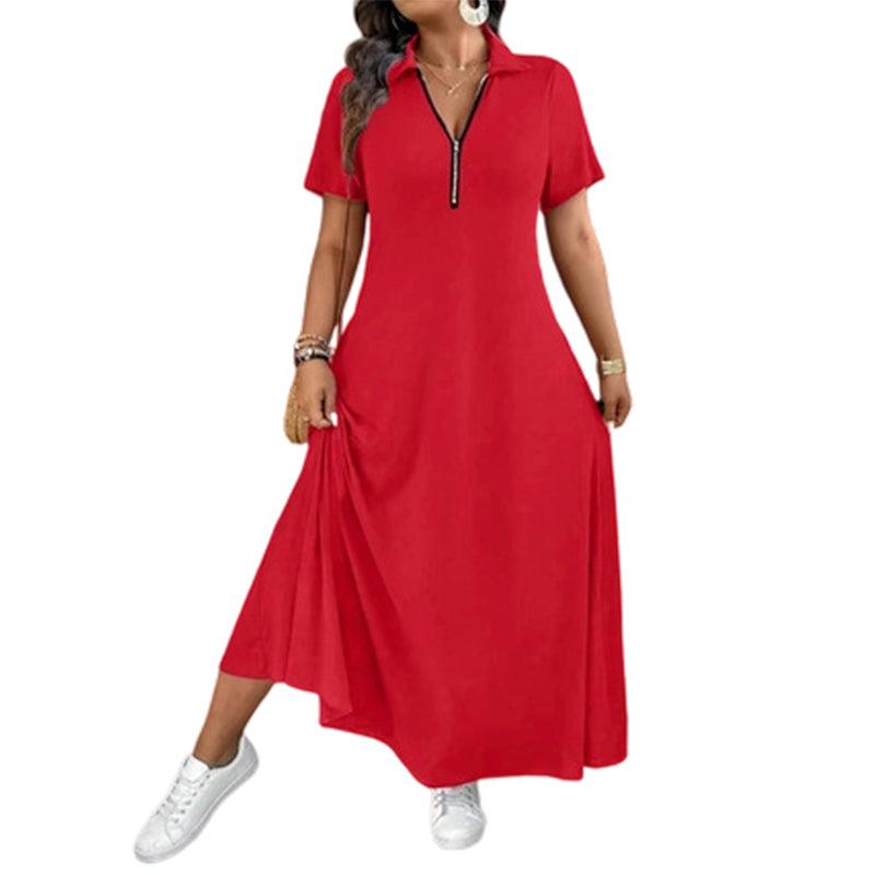 Women's Casual Solid Color Zipper Maxi Dress mysite
