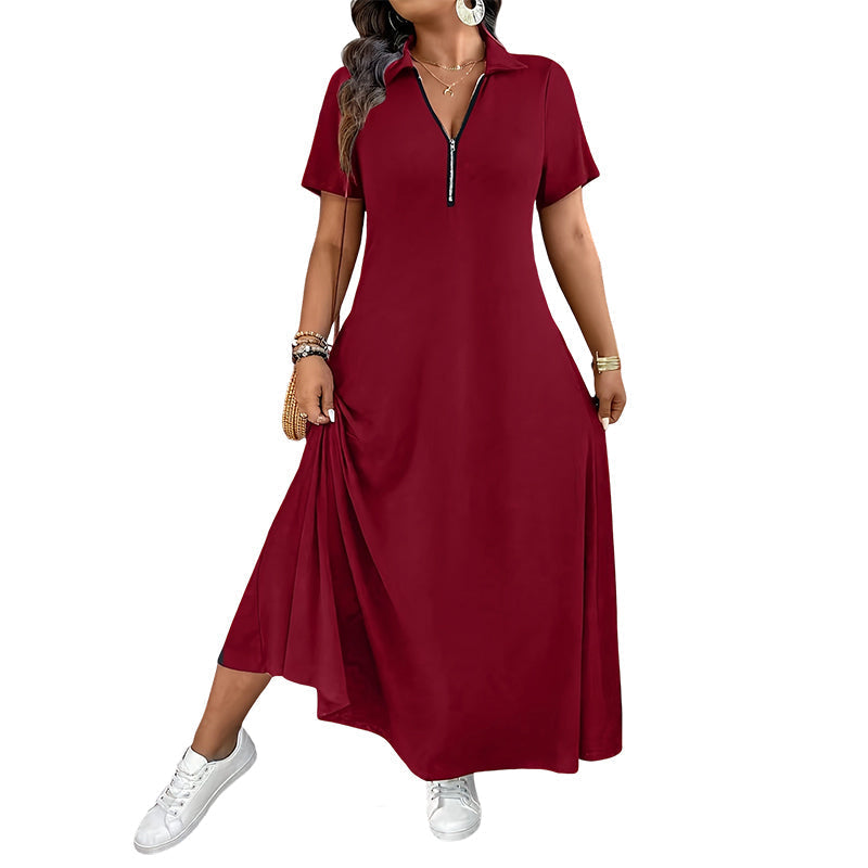 Women's Casual Solid Color Zipper Maxi Dress mysite