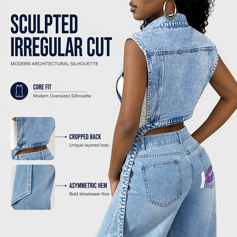 Women Sleeveless High Slit Denim Vest Dress Longline Jean Jacket mysite