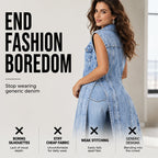 Women Sleeveless High Slit Denim Vest Dress Longline Jean Jacket mysite