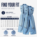 Women Sleeveless High Slit Denim Vest Dress Longline Jean Jacket mysite
