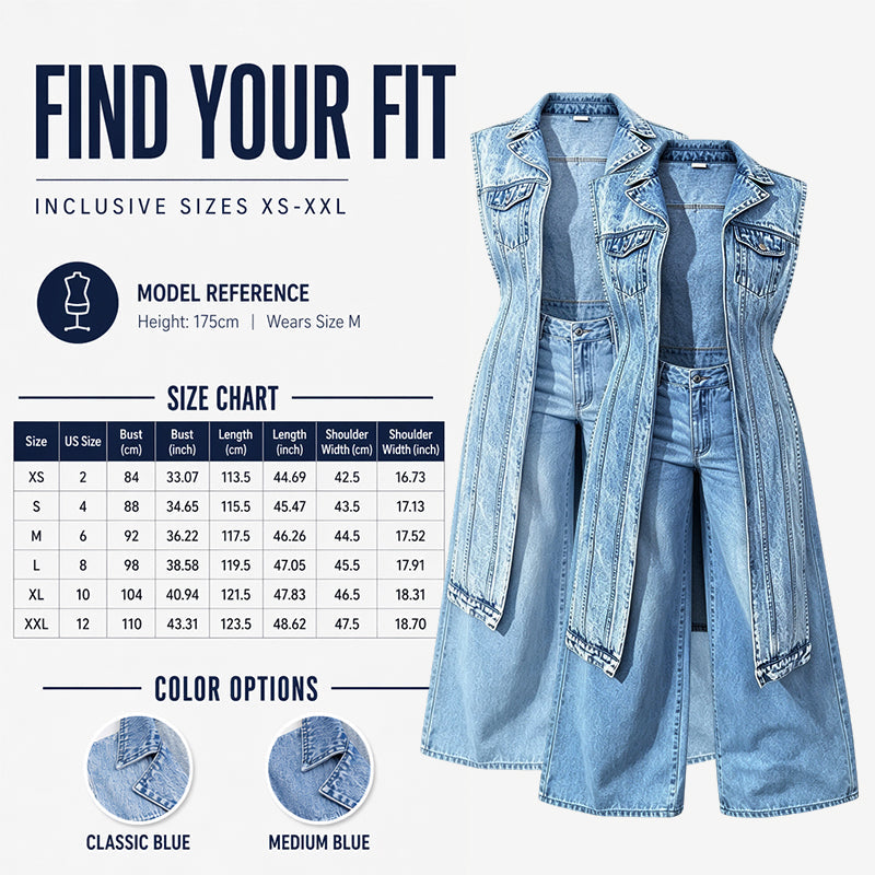 Women Sleeveless High Slit Denim Vest Dress Longline Jean Jacket mysite