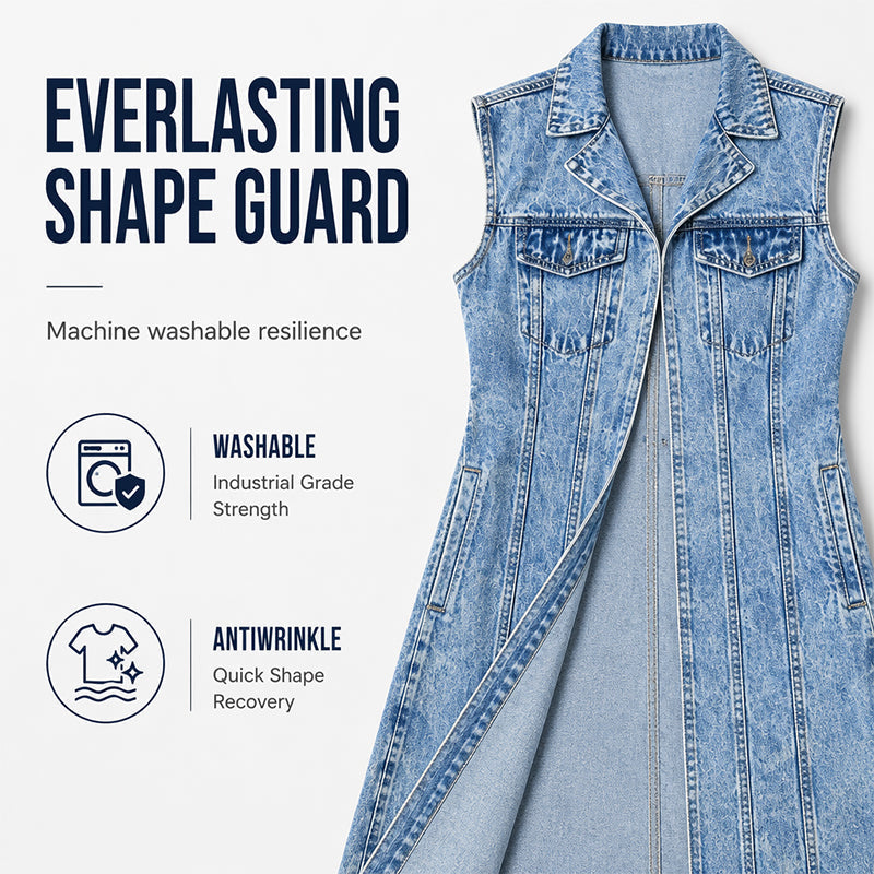 Women Sleeveless High Slit Denim Vest Dress Longline Jean Jacket mysite