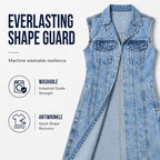 Women Sleeveless High Slit Denim Vest Dress Longline Jean Jacket mysite