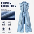 Women Sleeveless High Slit Denim Vest Dress Longline Jean Jacket mysite