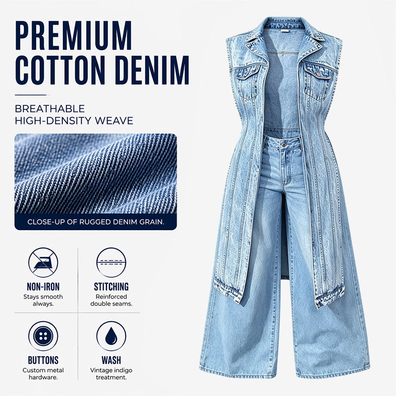 Women Sleeveless High Slit Denim Vest Dress Longline Jean Jacket mysite