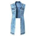 Women Sleeveless High Slit Denim Vest Dress Longline Jean Jacket mysite