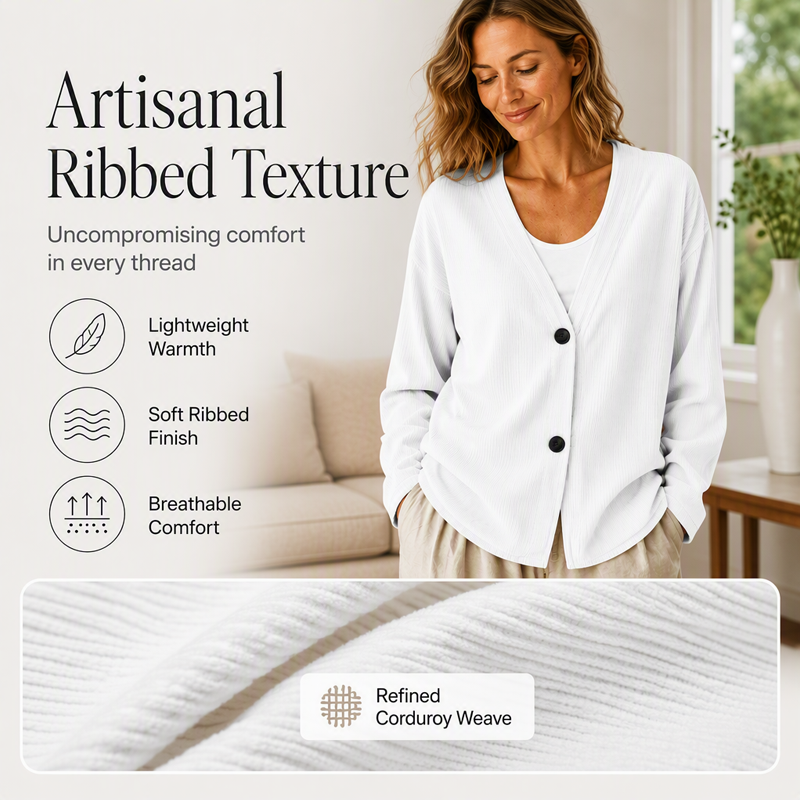 Women's V-Neck Corduroy Knit Cardigan mysite