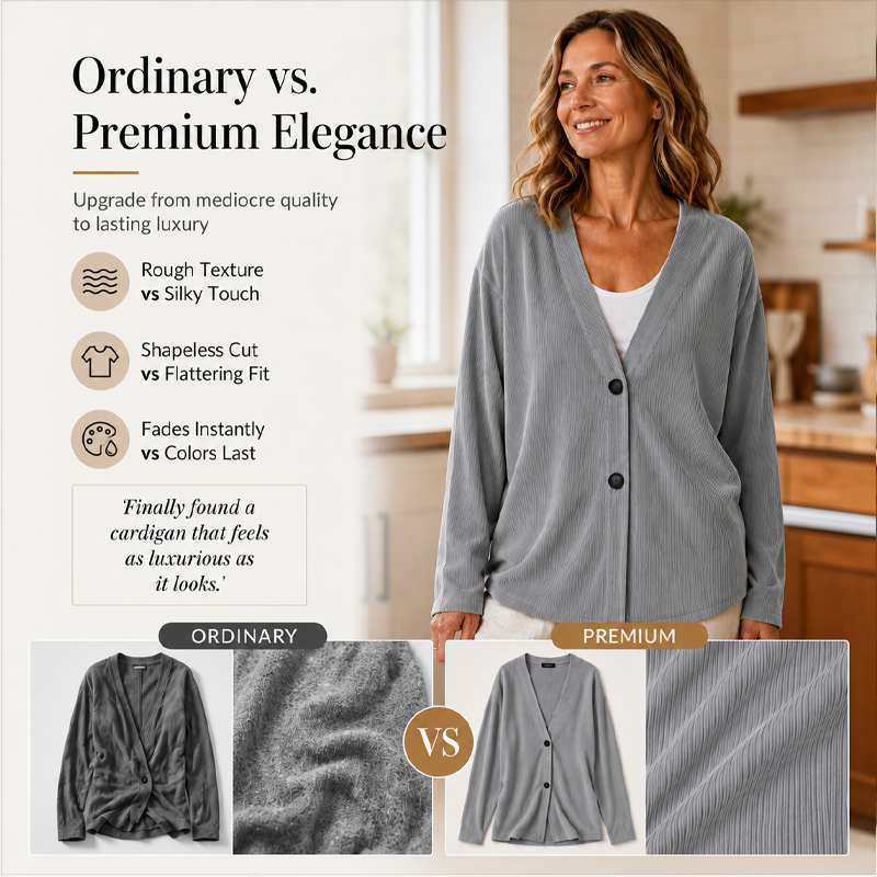 Women's V-Neck Corduroy Knit Cardigan mysite