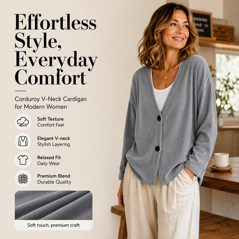 Women's V-Neck Corduroy Knit Cardigan Marlovene