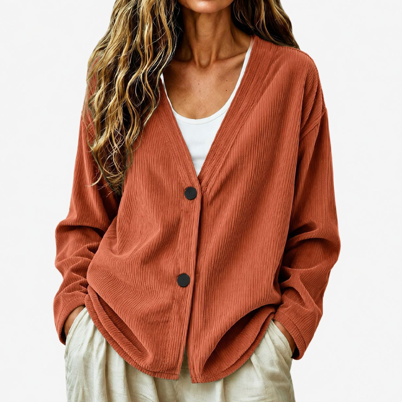 Women's V-Neck Corduroy Knit Cardigan Marlovene