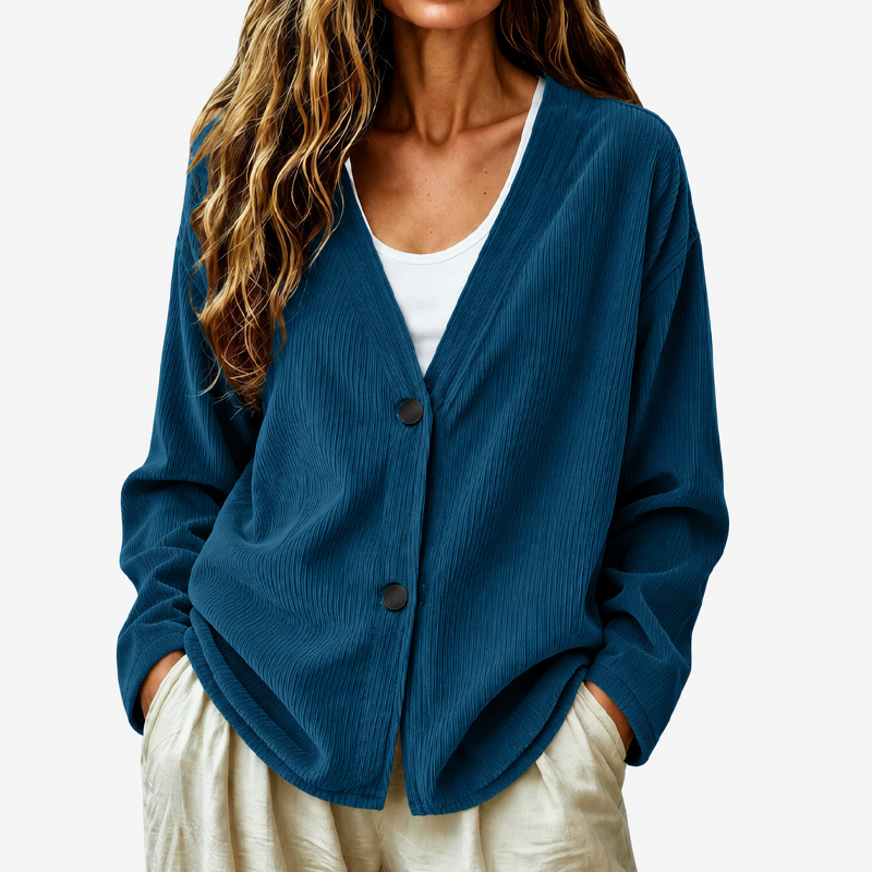 Women's V-Neck Corduroy Knit Cardigan Marlovene