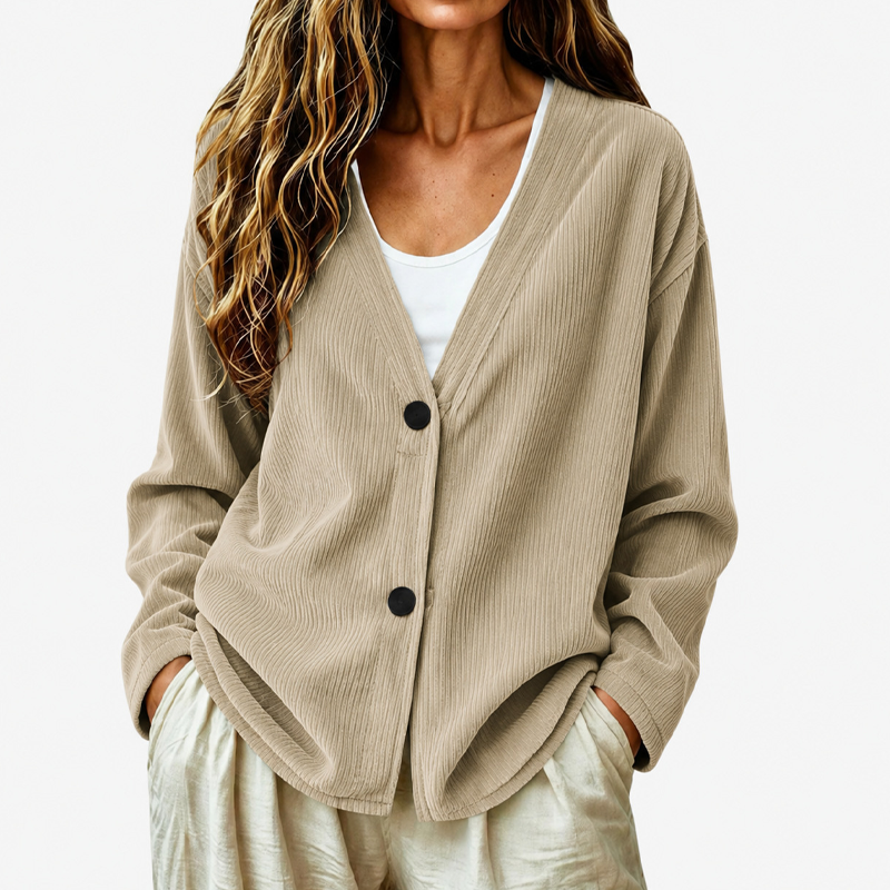 Women's V-Neck Corduroy Knit Cardigan Marlovene