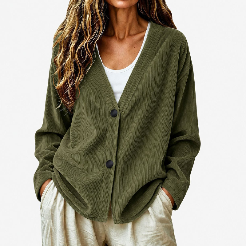 Women's V-Neck Corduroy Knit Cardigan Marlovene