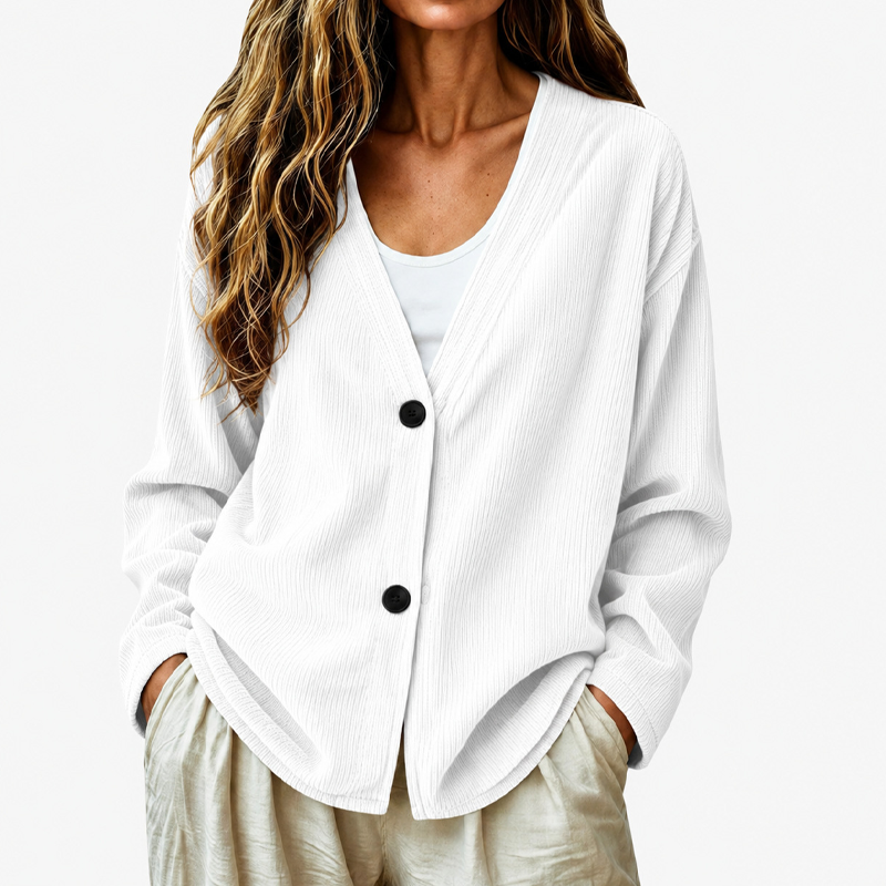 Women's V-Neck Corduroy Knit Cardigan Marlovene