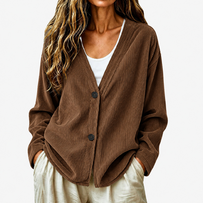 Women's V-Neck Corduroy Knit Cardigan Marlovene