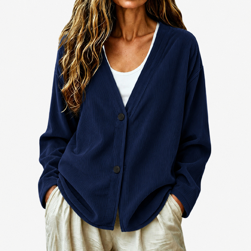 Women's V-Neck Corduroy Knit Cardigan Marlovene