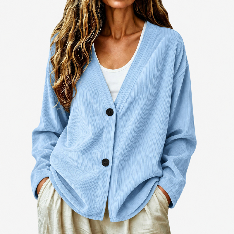 Women's V-Neck Corduroy Knit Cardigan Marlovene