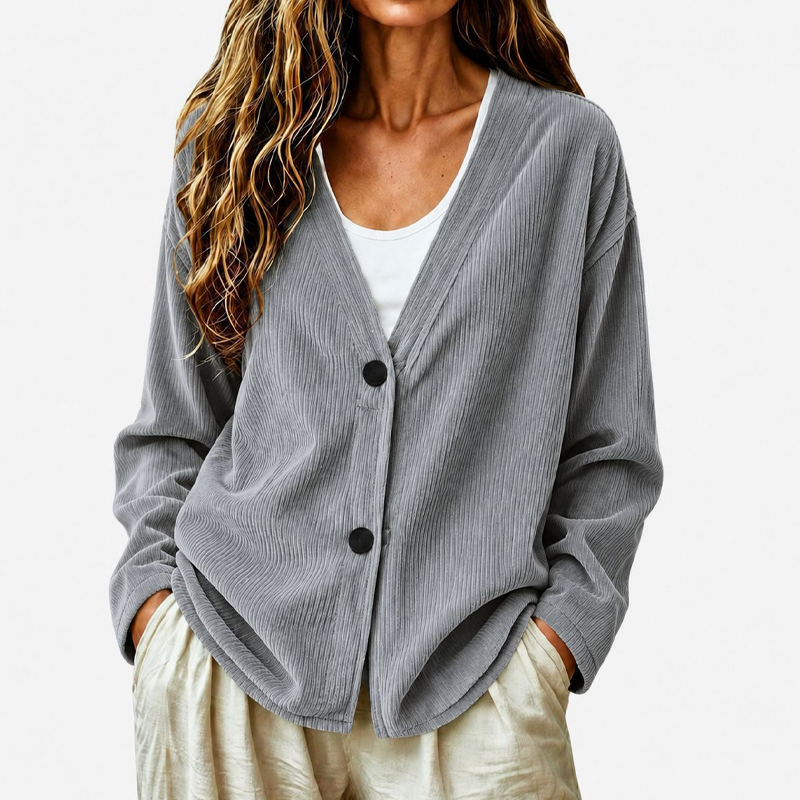 Women's V-Neck Corduroy Knit Cardigan Marlovene