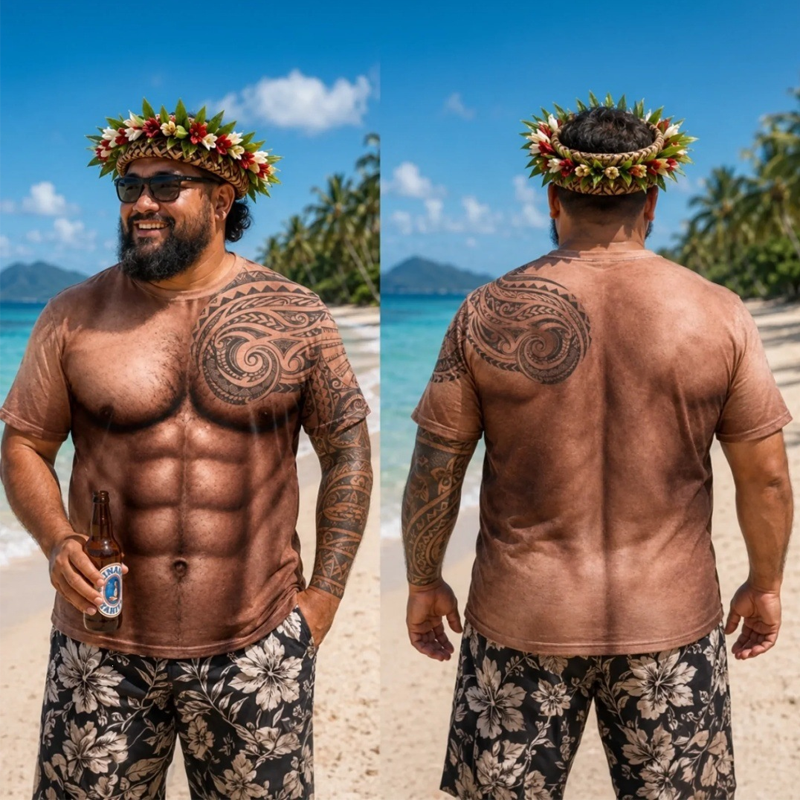 Men's Funny Muscle Print Short Sleeve Top mysite