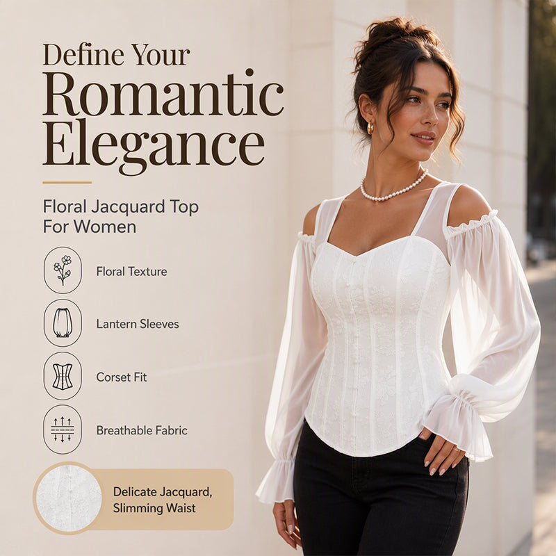 Women's Floral Jacquard Off-Shoulder Corset Top mysite