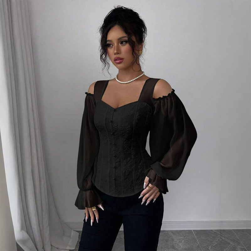 Women's Floral Jacquard Off-Shoulder Corset Top mysite