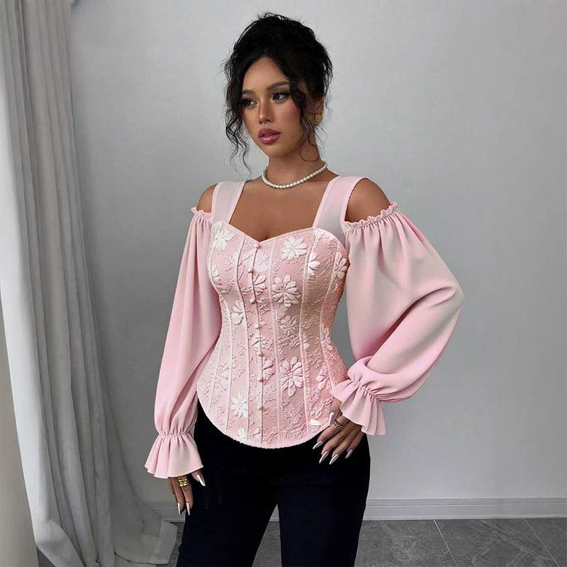 Women's Floral Jacquard Off-Shoulder Corset Top mysite
