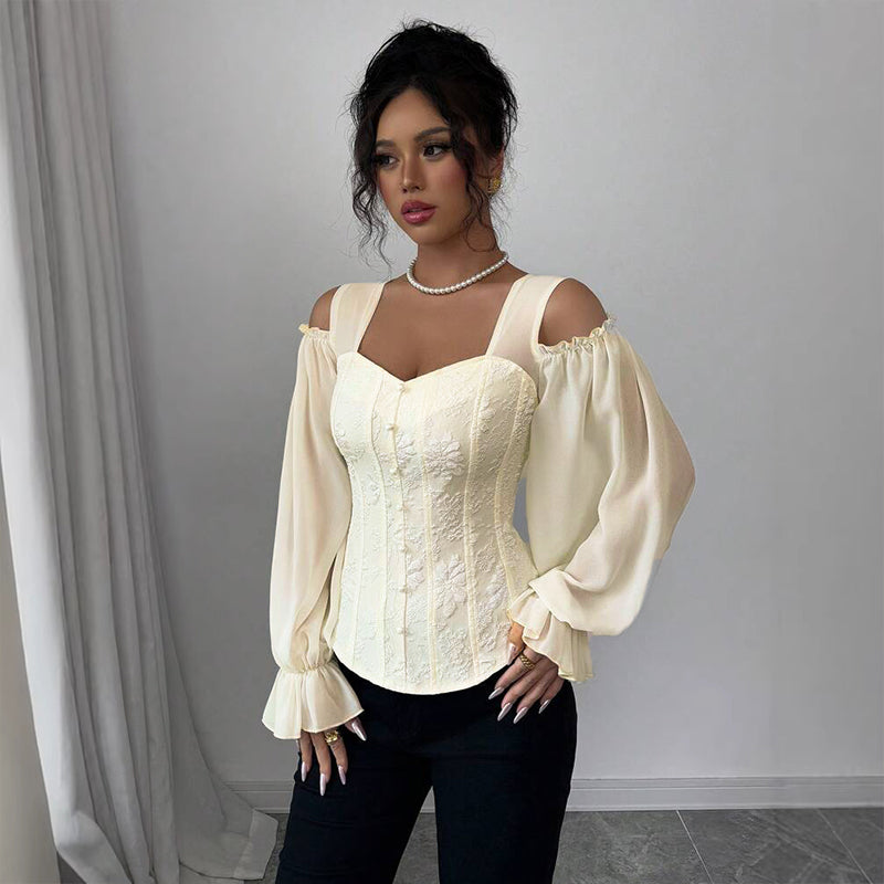 Women's Floral Jacquard Off-Shoulder Corset Top mysite