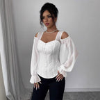 Women's Floral Jacquard Off-Shoulder Corset Top mysite