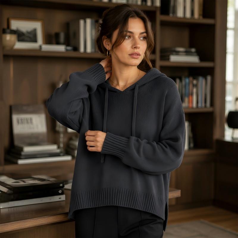 Women's Casual Hooded Knit Sweater mysite