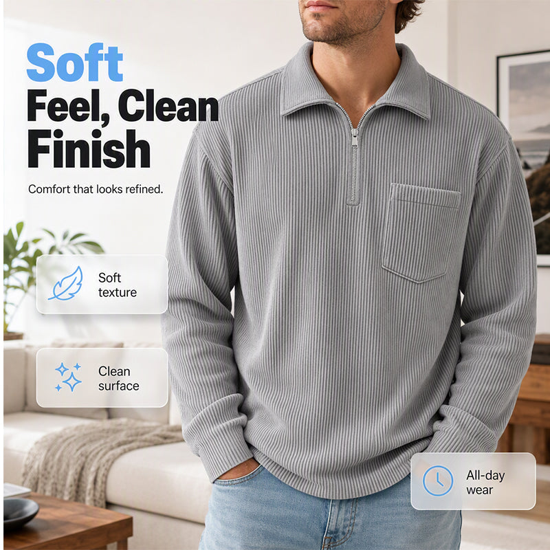 Men's Casual Ribbed Half Zip Sweater mysite