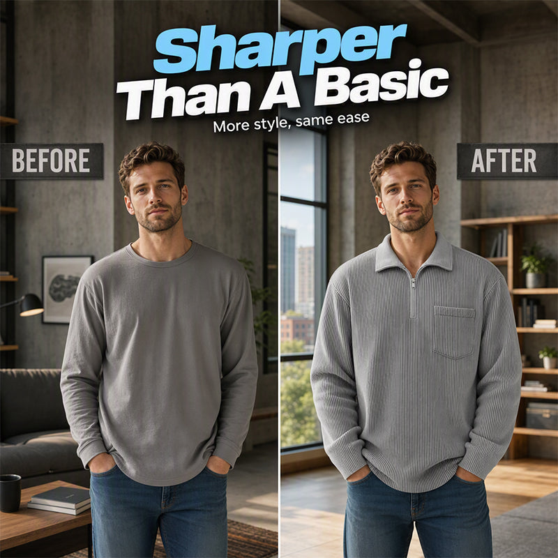 Men's Casual Ribbed Half Zip Sweater mysite