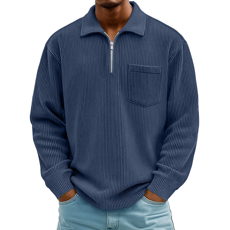 Men's Casual Ribbed Half Zip Sweater mysite