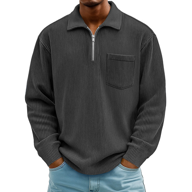 Men's Casual Ribbed Half Zip Sweater mysite