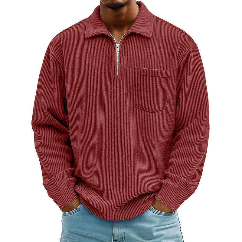 Men's Casual Ribbed Half Zip Sweater mysite