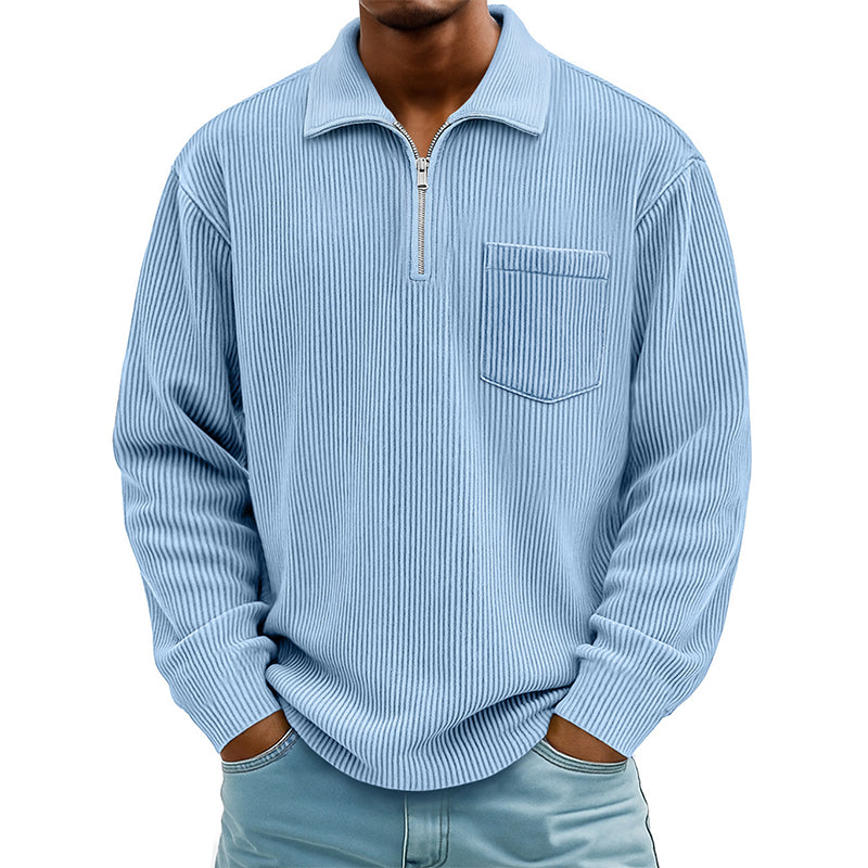 Men's Casual Ribbed Half Zip Sweater mysite