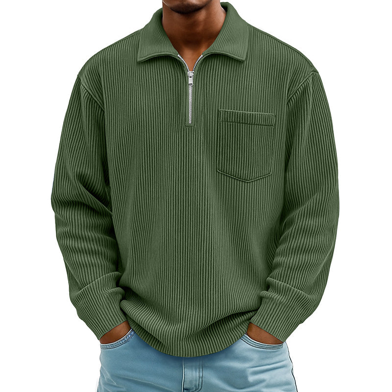 Men's Casual Ribbed Half Zip Sweater mysite