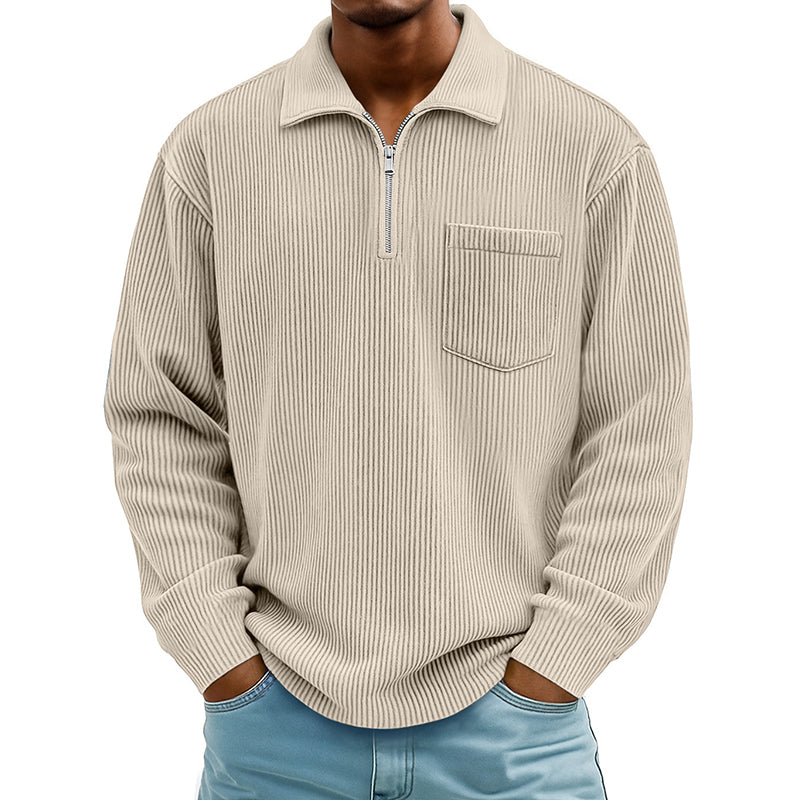 Men's Casual Ribbed Half Zip Sweater mysite