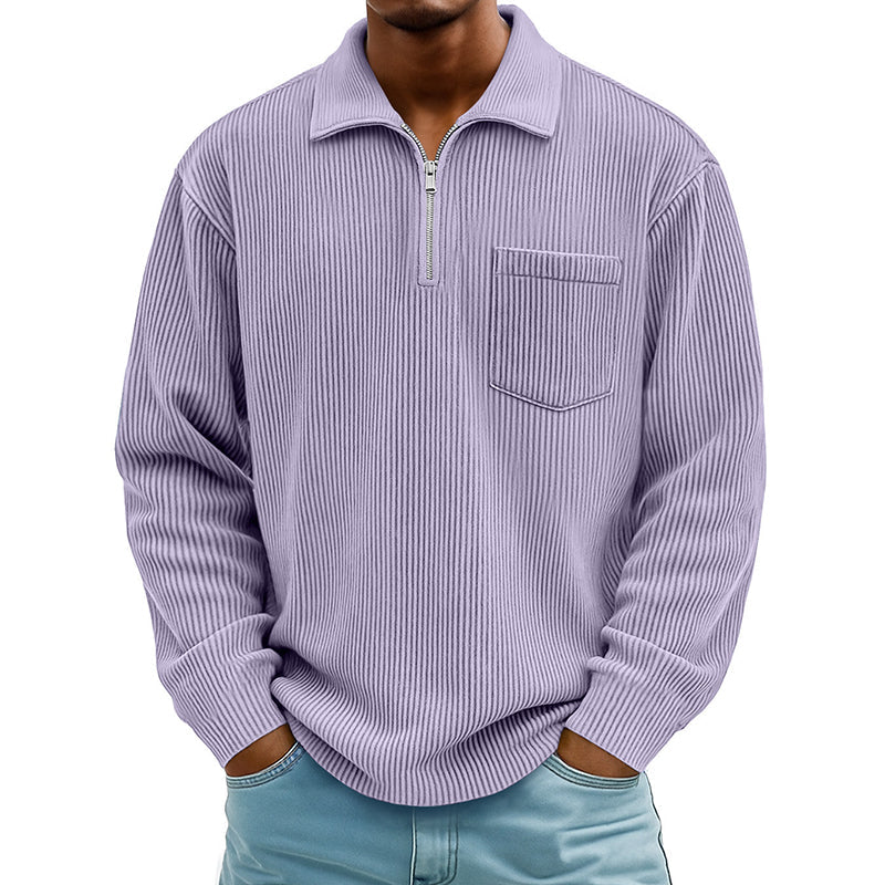 Men's Casual Ribbed Half Zip Sweater mysite