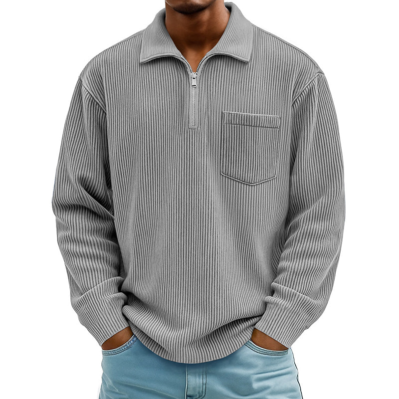 Men's Casual Ribbed Half Zip Sweater mysite